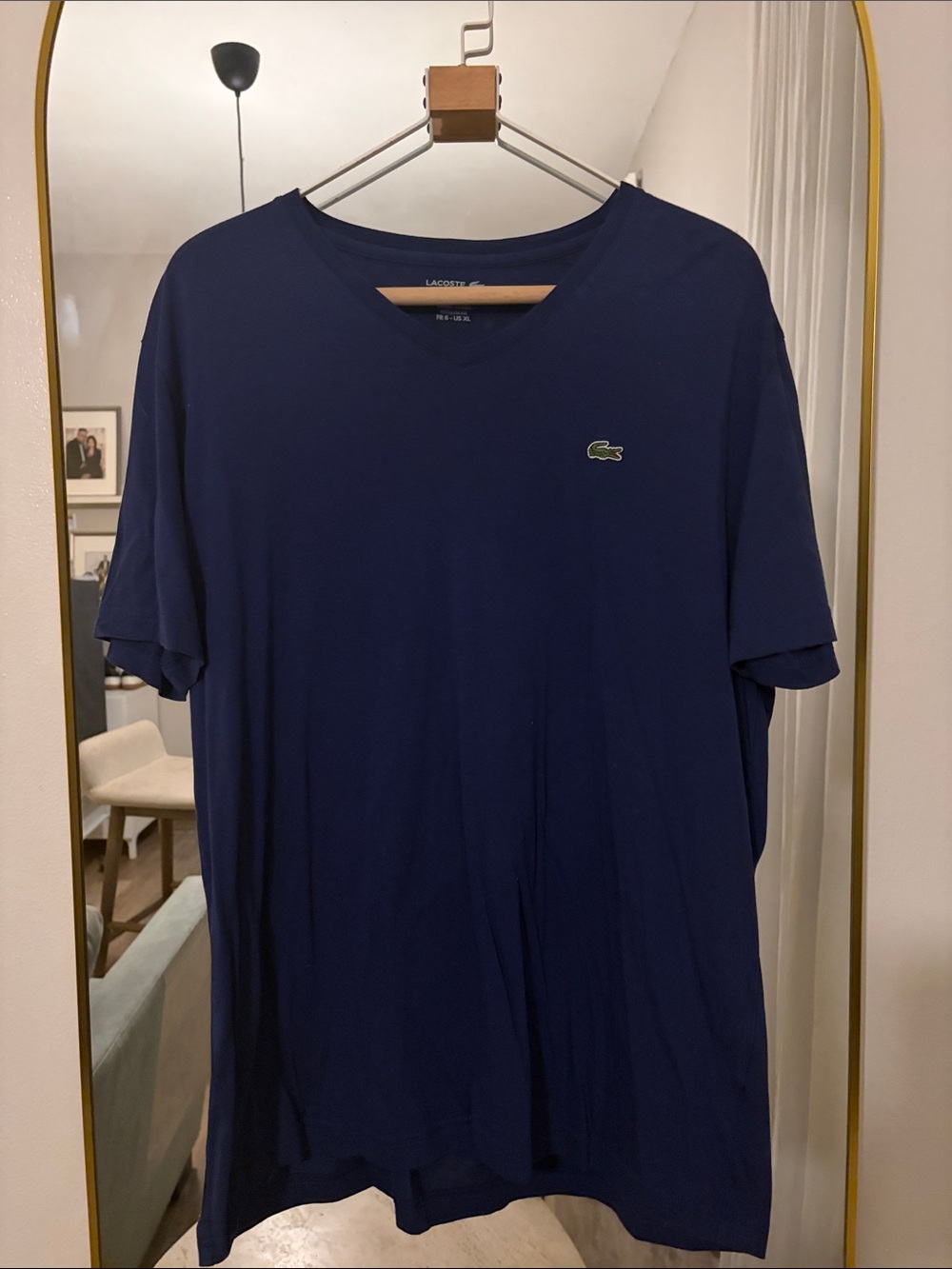 Lacoste Men's V-Neck Short Sleeve T-Shirt Navy with Green Logo size XL